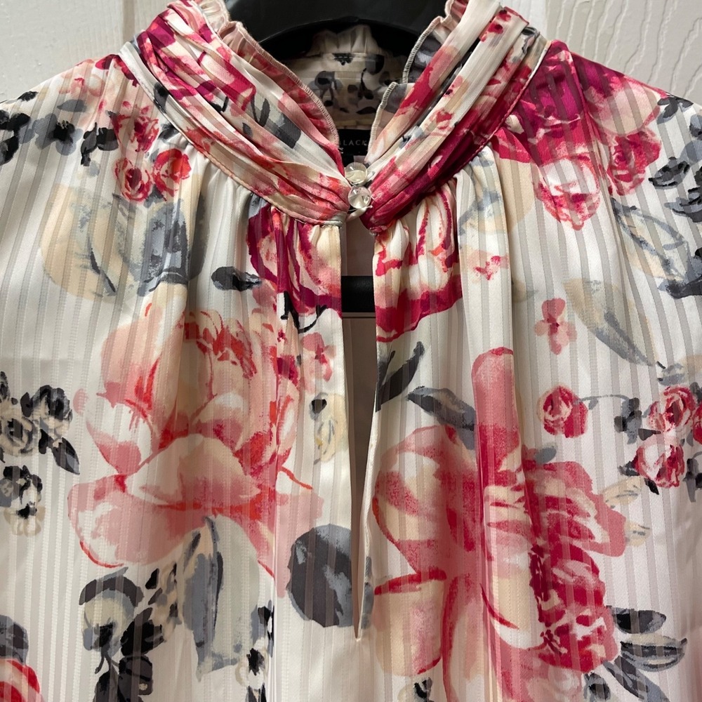 White House Black Market Sz 12 Striped Rose Keyhole Mock Neck Sleeveless Blouse - Picture 4 of 14